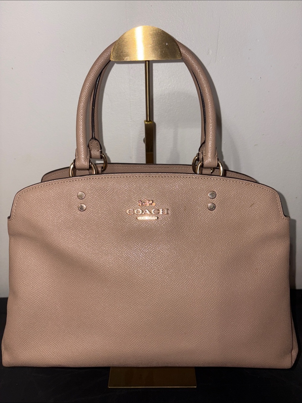 Coach Pebbled Leather Satchel in Beige